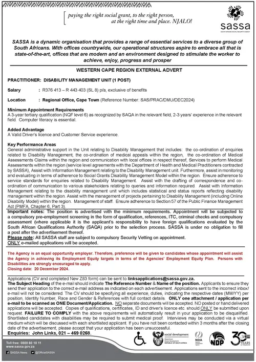 Job Applications for New Western Cape Region Vacancies